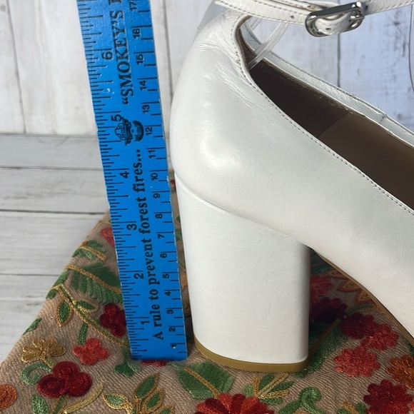 Marimekko White Block Heel Leather Ankle Strap Heels - Picture 10 of 11